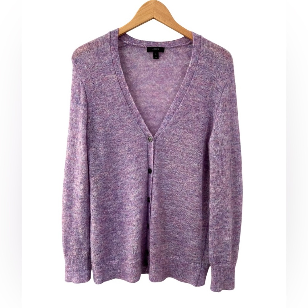 J. Crew women’s Mohair Boyfriend Cardigan Sweater M lavender fuzzy button